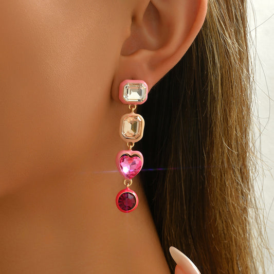 Orecchini a perno minimalisti a forma di cuore in smalto e strass in lega di zinco con perni in acciaio inossidabile da donna