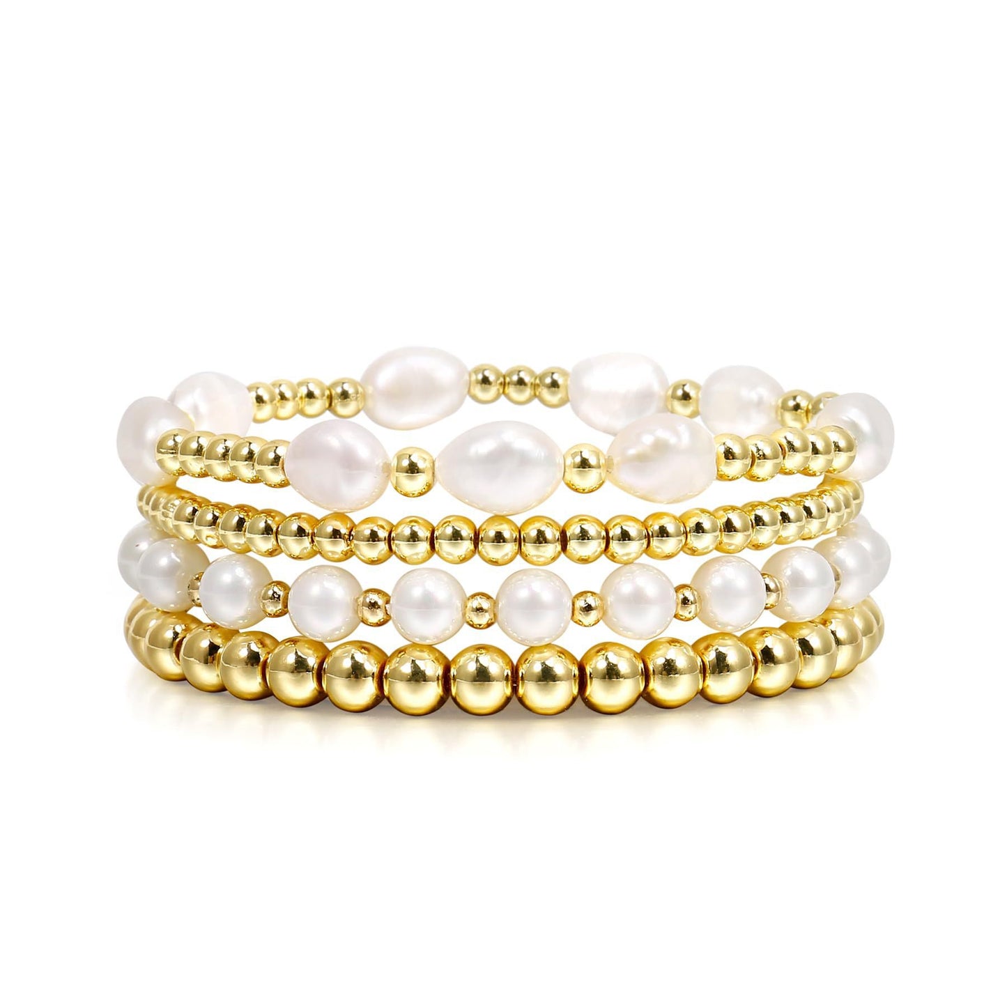 Elegant Gold Plated Hematite Elastic Bracelet with Baroque Imitation Pearls Geometric Multi-Layer Design for Women