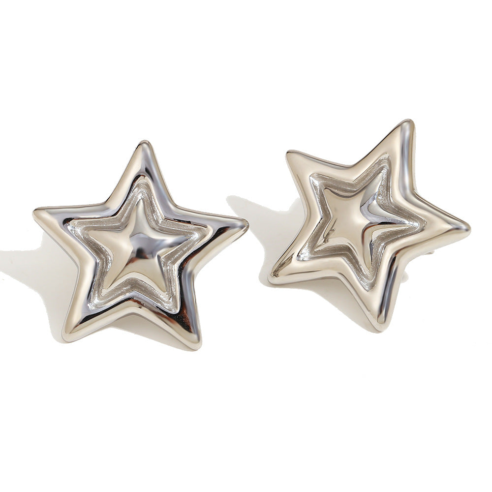 Orecchini a Stella Minimalisti alla Moda in Acciaio Inossidabile Placcati Oro 18K da Donna