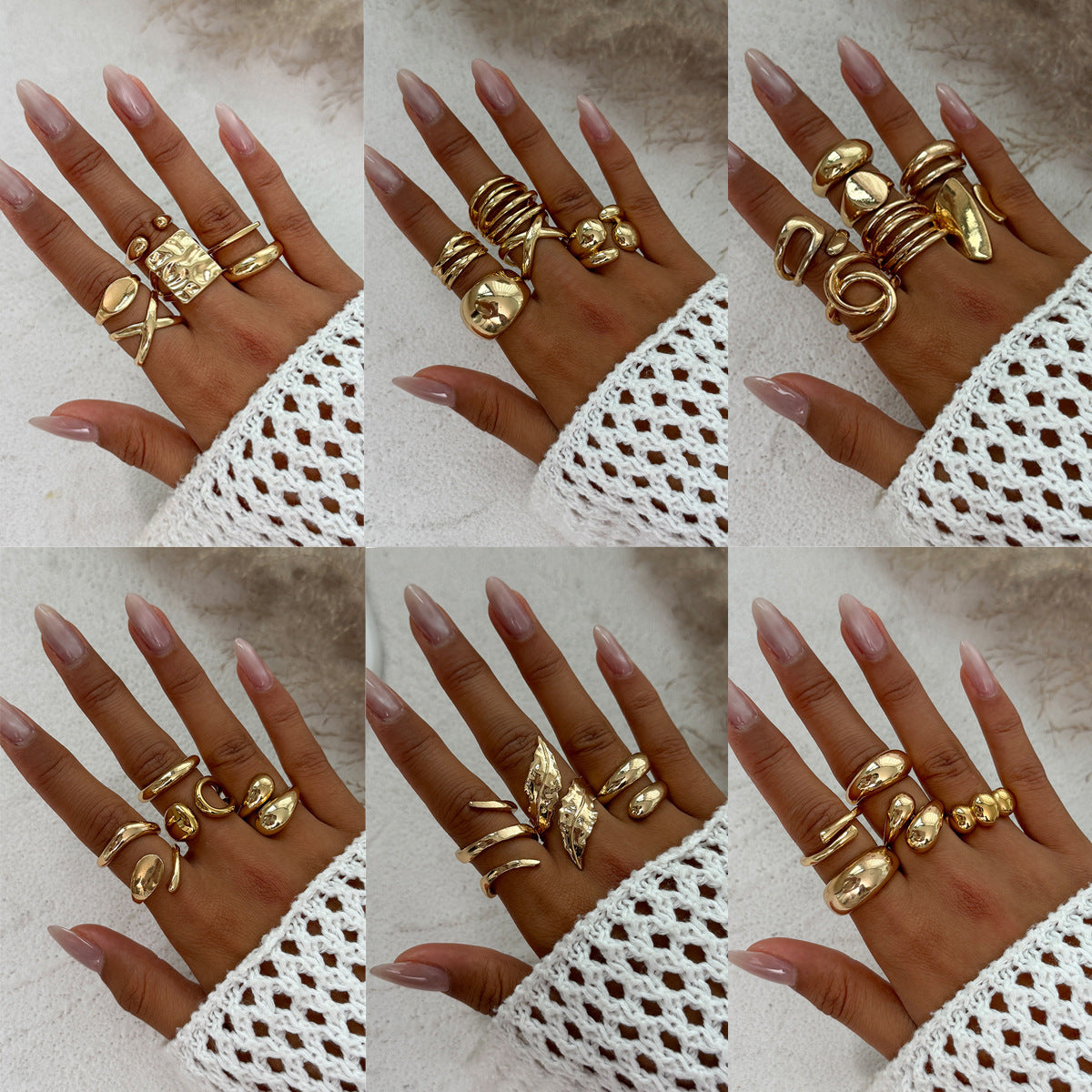 Minimalist Geometric Irregular Open Ring Set Alloy Plated Women's Jewelry