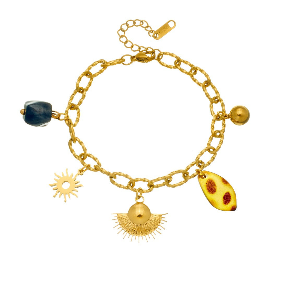 Vintage Gold Plated Geometric Sun Fan Stainless Steel Bracelet for Women