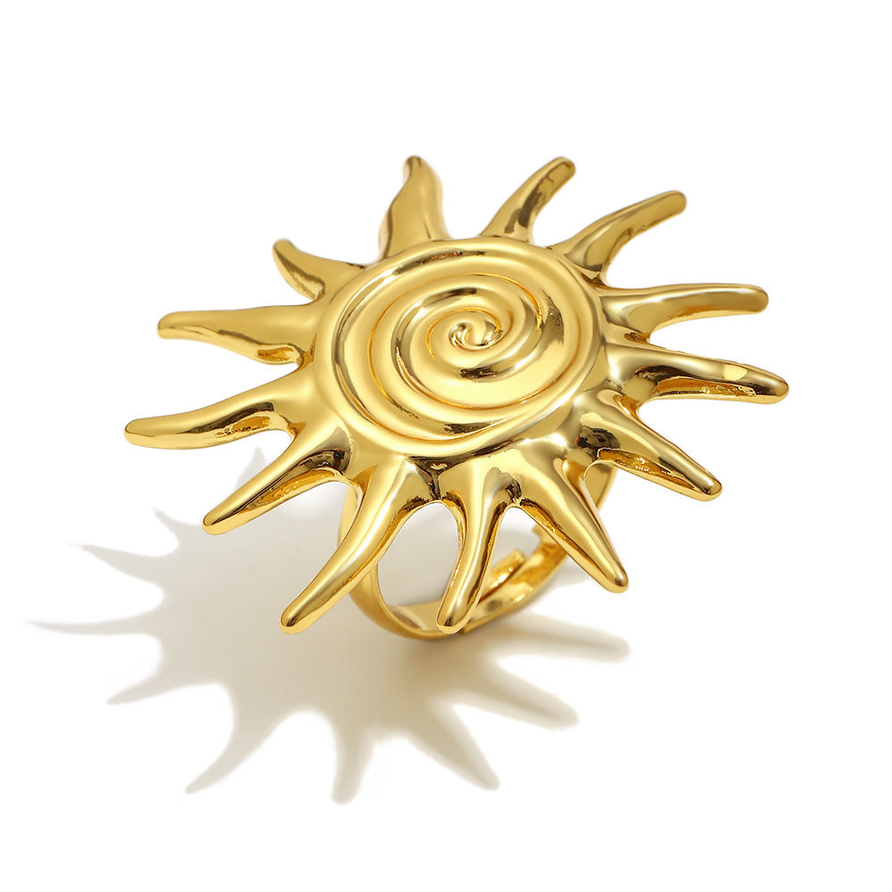 Minimalist Sun-Shaped Stainless Steel Plated 18K Gold Earrings for Women