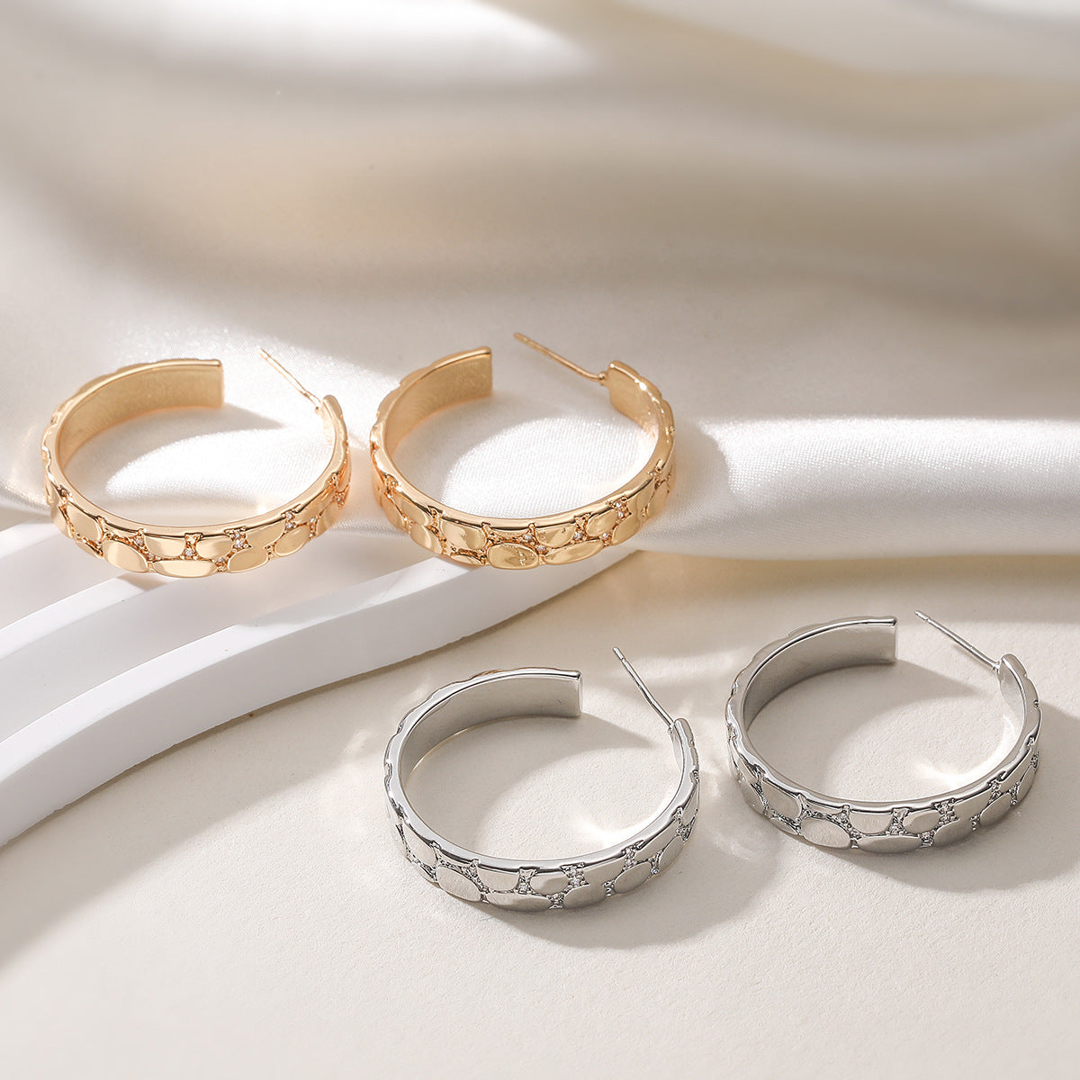 Vintage Geometric Brass Gold Plated Hoop Earrings with Cubic Zirconia for Women