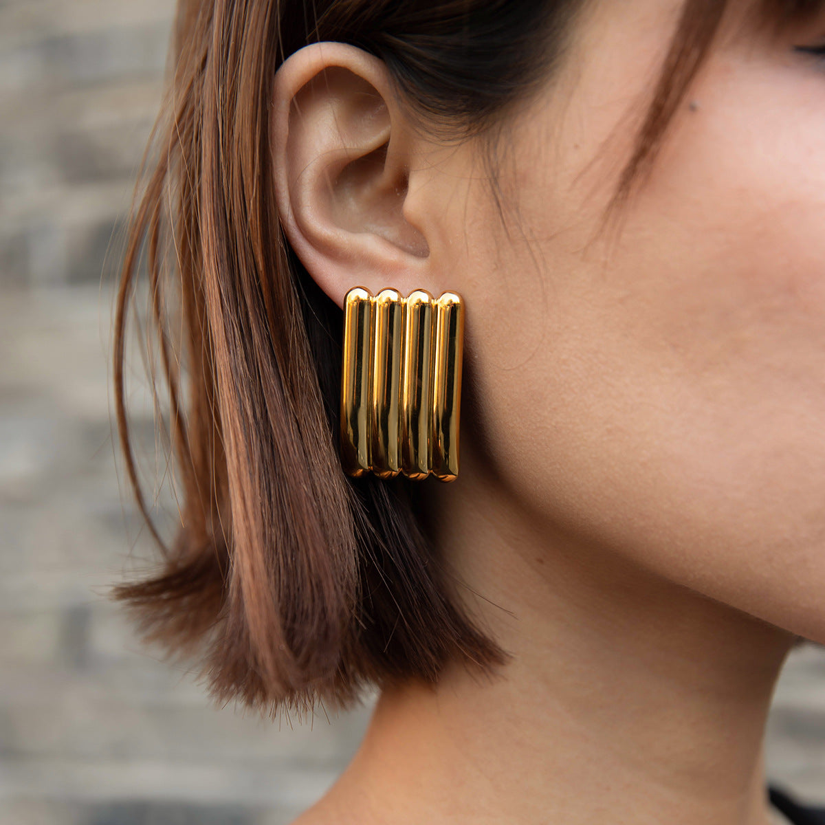 Orecchini a perno di lusso geometrici in acciaio inossidabile placcati oro 18K con zirconia cubica, gioielli alla moda da donna