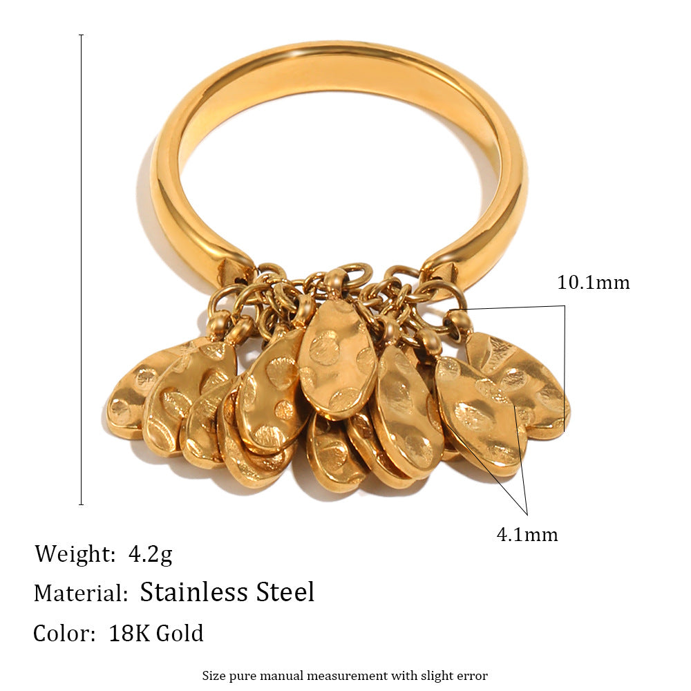 Anello da donna in acciaio inossidabile placcato oro 18 carati con trama martellata geometrica minimalista
