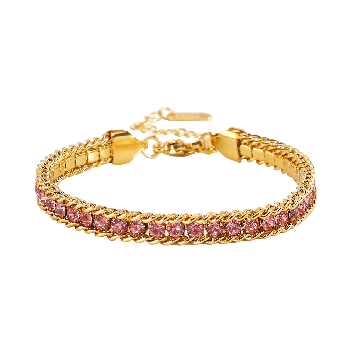 Bracciale Minimalista Elegante Geometrico in Acciaio Inossidabile con Intarsio di Zirconi Colorati per Donne