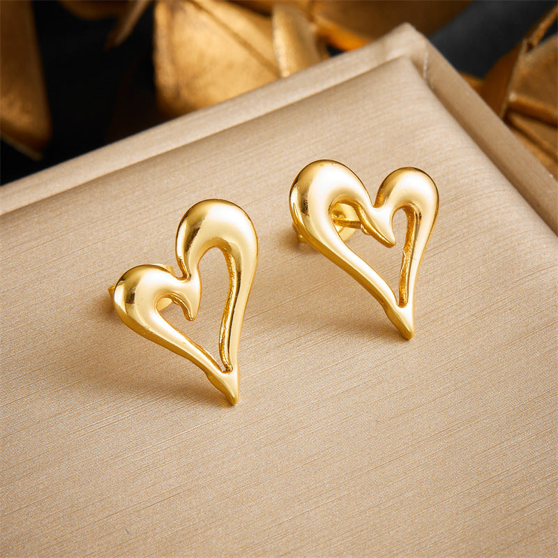 Minimalist Office Chic Plated Stainless Steel Heart Earrings