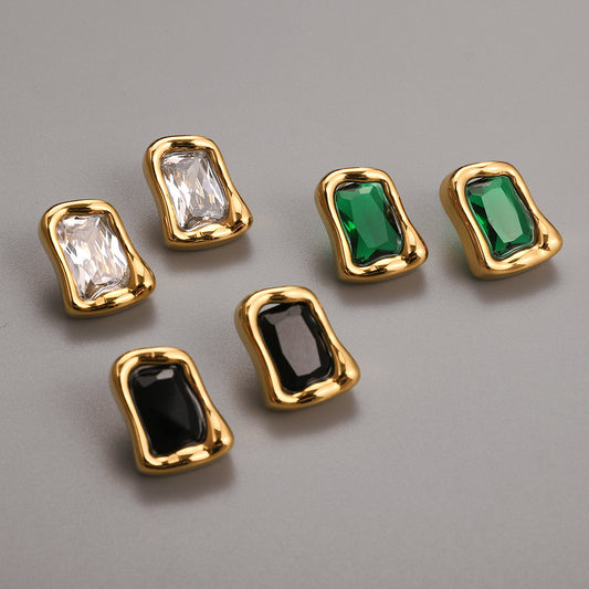 Orecchini a perno geometrici minimalisti in acciaio inossidabile con intarsio di strass da donna, ipoallergenici e resistenti allo sbiadimento