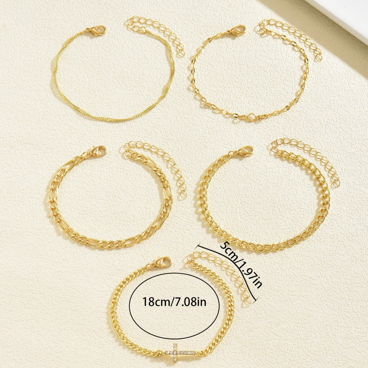 Bracciale a catena con ciondolo a croce geometrica da donna, intarsiato con strass in lega di zinco, bracciale minimalista di tendenza