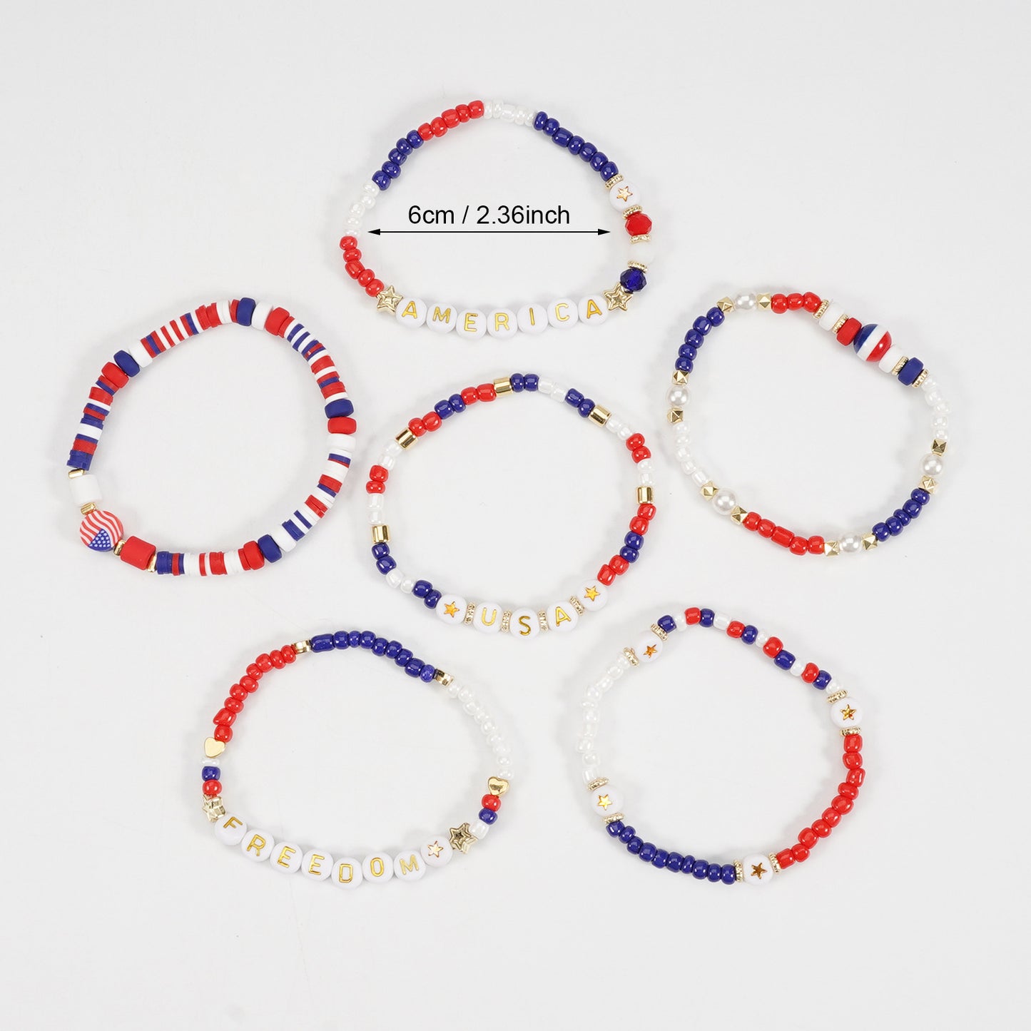 Bracciale Geometrico con Perline di Vetro Unisex con Charm Bandiera Americana Festa dell'Indipendenza