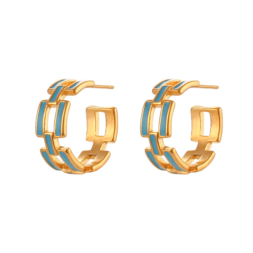 Orecchini da donna smaltati geometrici vintage minimalisti con traforo in acciaio inossidabile placcato oro 18K