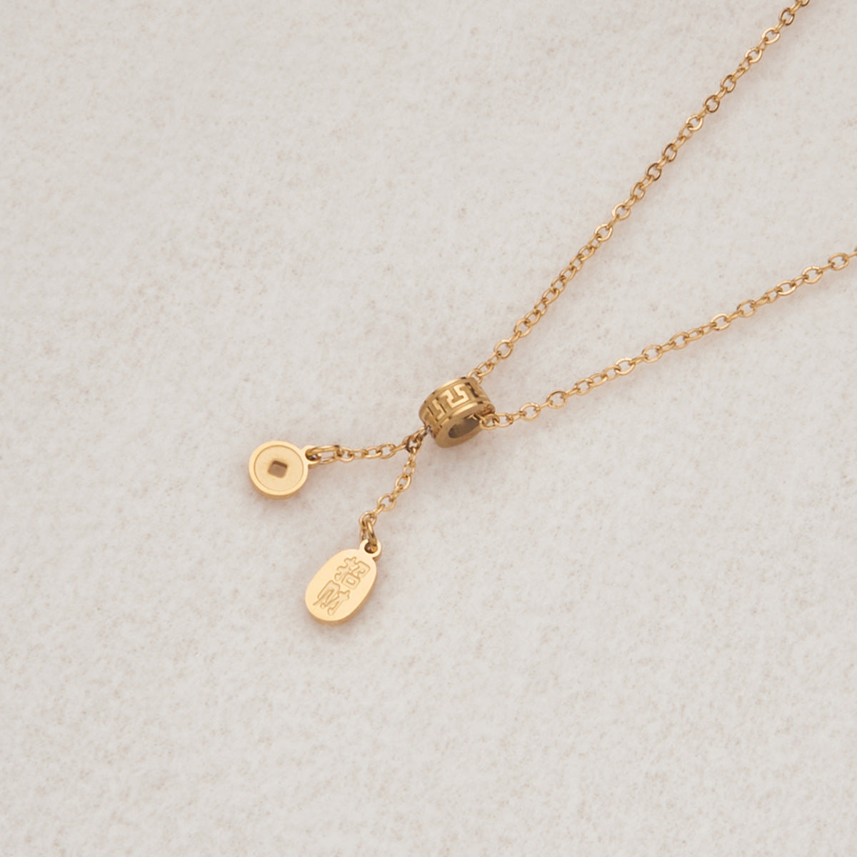 Luxury Minimalist Geometric Lucky Coin Pendant Necklace in Stainless Steel with Polished Titanium Steel Charm