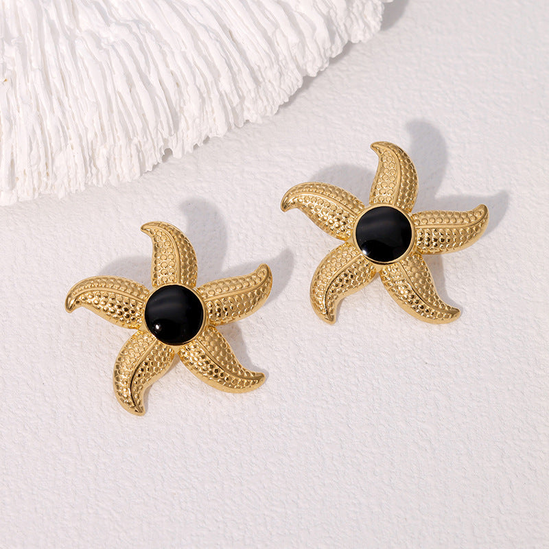 Fashion Ocean Starfish Drop Oil Plated 18K Gold Stainless Steel Stud Earrings for Women
