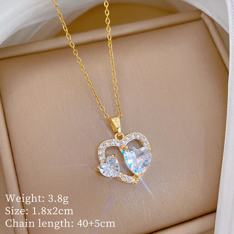 Minimalist Geometric Titanium Steel Necklace with Gold Plated Brass Pendant and Rhinestone Inlay