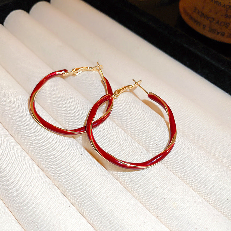 Elegant Geometric Earrings for Women with Enamel Finish in Copper and Stainless Steel Studs