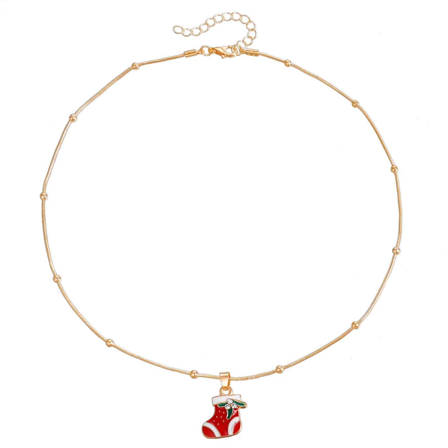 Vintage Christmas Necklace for Women with Geometric Pendant, Electroplated Metal Choker Chain, Santa and Snowflake Enamel Design