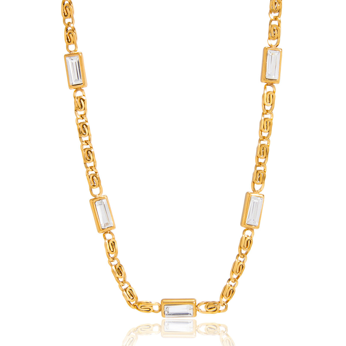 Casual Geometric Square Stainless Steel PVD Cubic Zirconia Necklace for Women