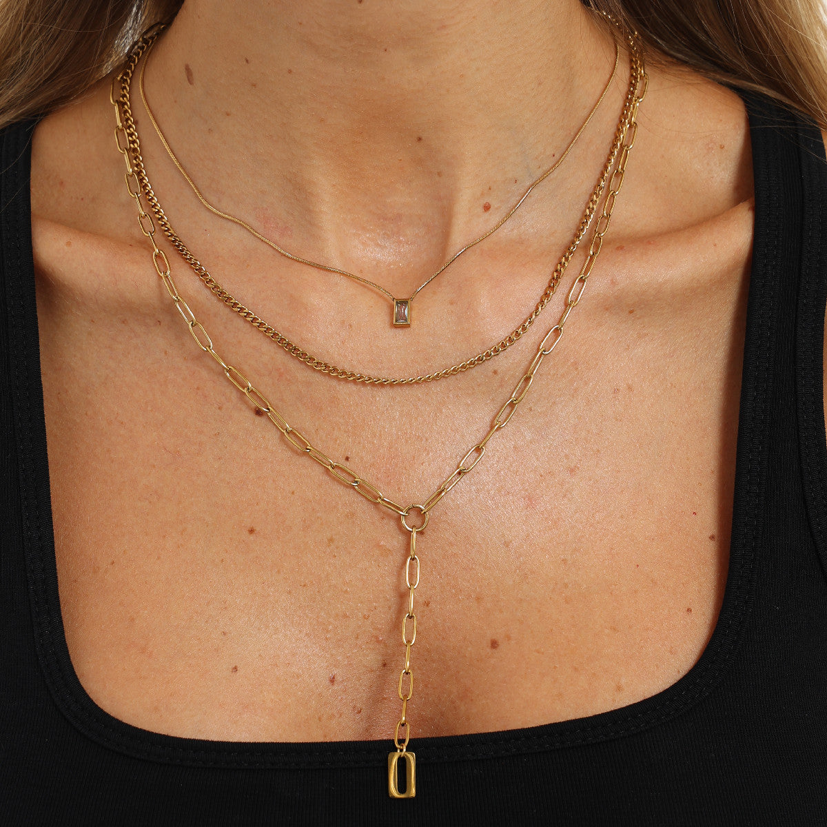 Elegant Rectangle Geometric Cubic Zirconia Pendant PVD Stainless Steel Necklace for Women