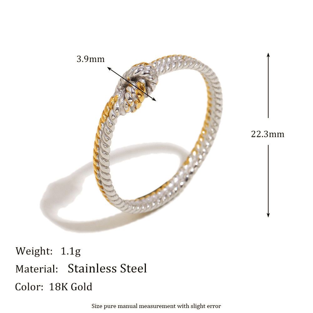 Minimalist Geometric Two-Tone Knotted Twist Ring in Stainless Steel with 18K Gold Plating for Women