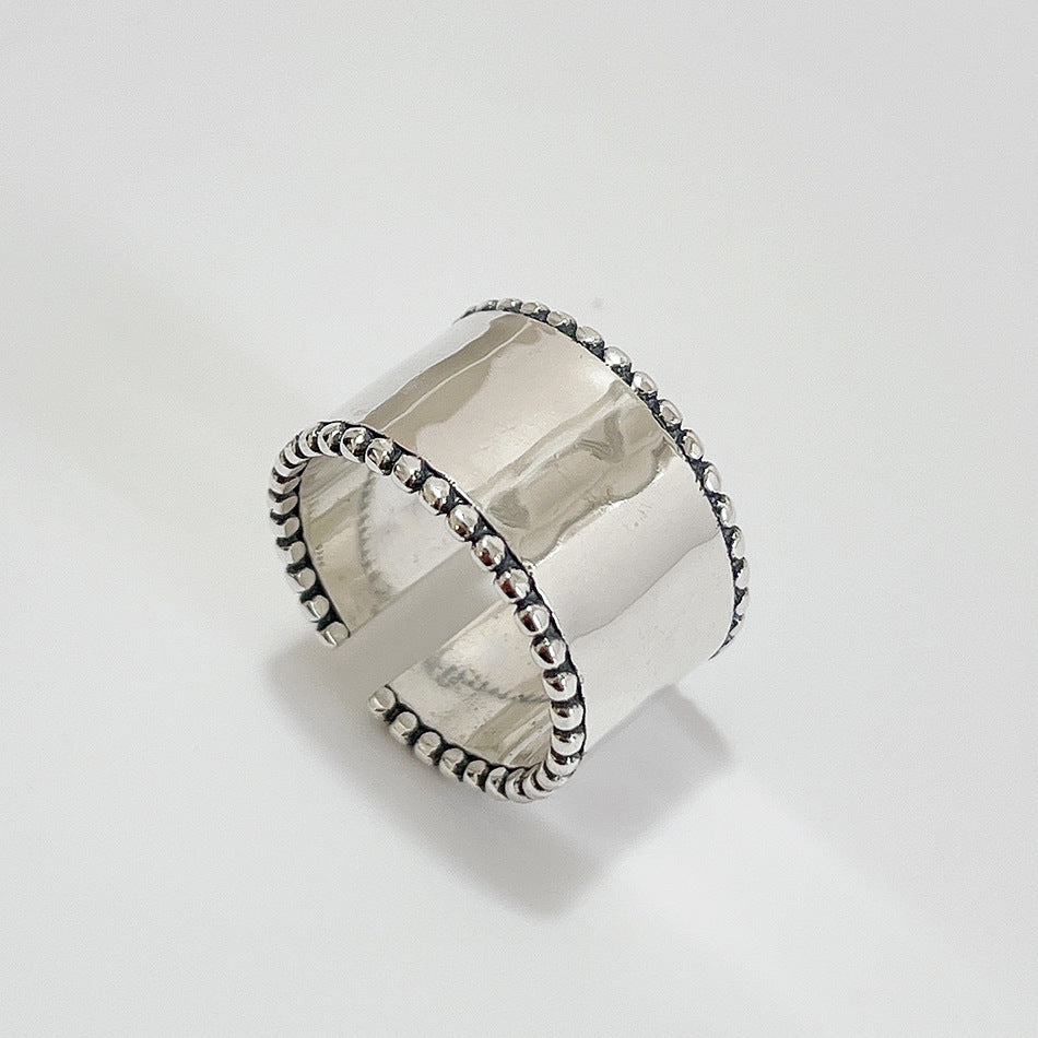 Anillo de plata de ley 925 vintage con incrustaciones geométricas de corazón y diseño de lunares para mujer