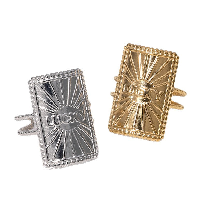 Anello aperto regolabile in acciaio inossidabile geometrico minimalista da donna con finitura galvanica