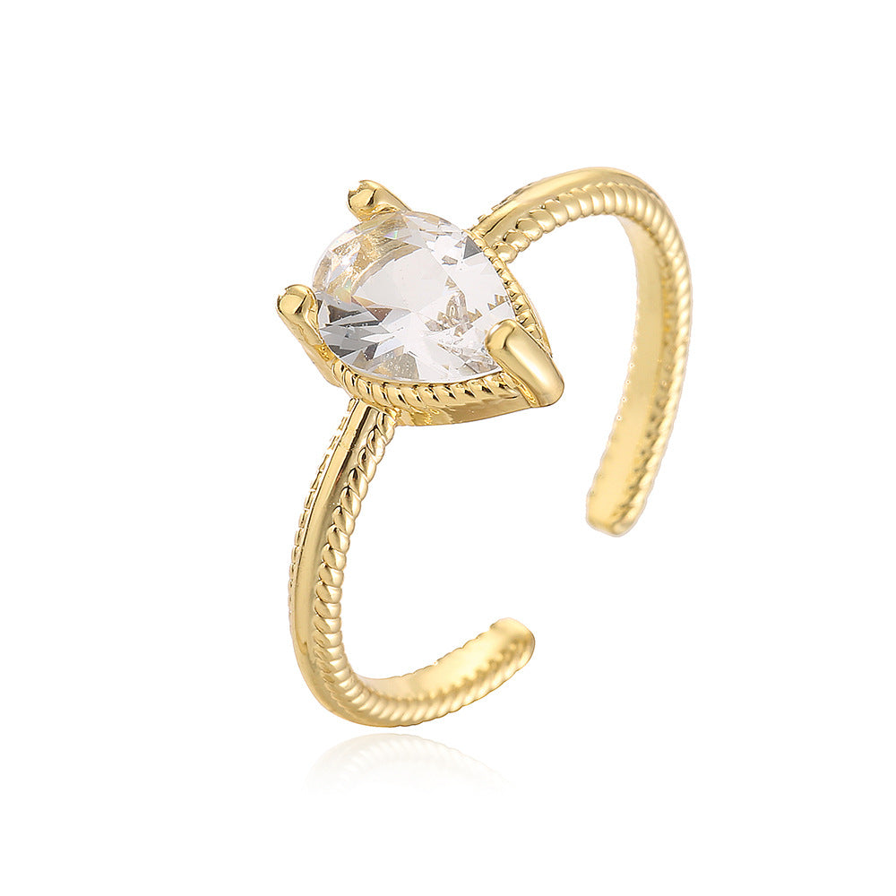 Anello Minimalista a Cuore con Zirconi per Donna in Rame con Placcatura in Oro Vero e Micro-Pavé