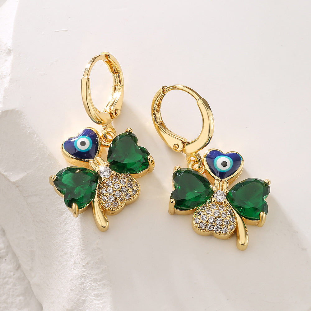 Minimalist Geometric Copper Earrings with Gold Plating and Enamel Detail for Women