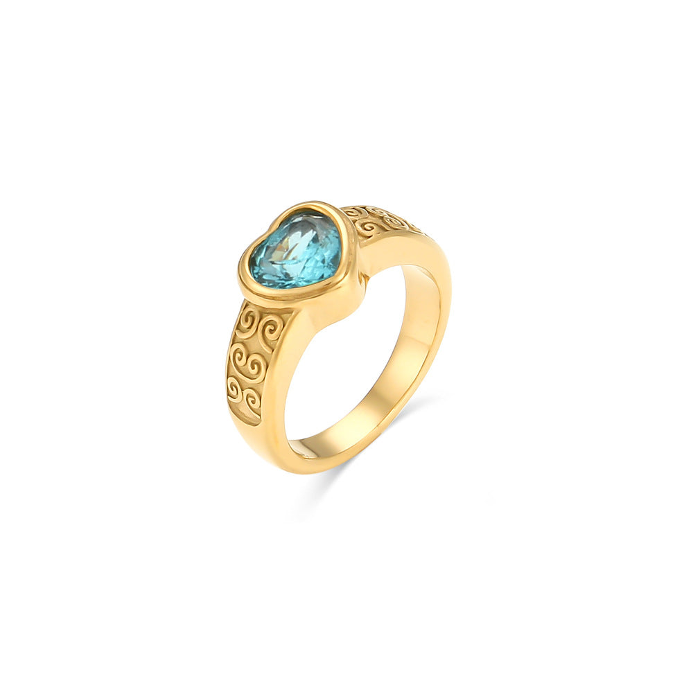 Minimalist Vintage-Inspired Heart-Shaped Stainless Steel Ring with Plated Finish for Women