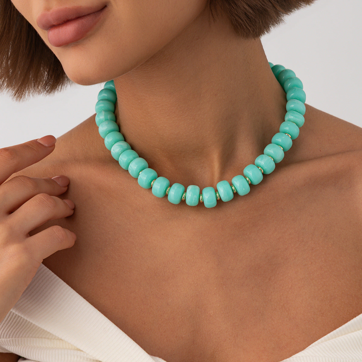 Bohemian Geometric Gradient Resin Plated Stainless Steel Ball Chain Necklace for Women