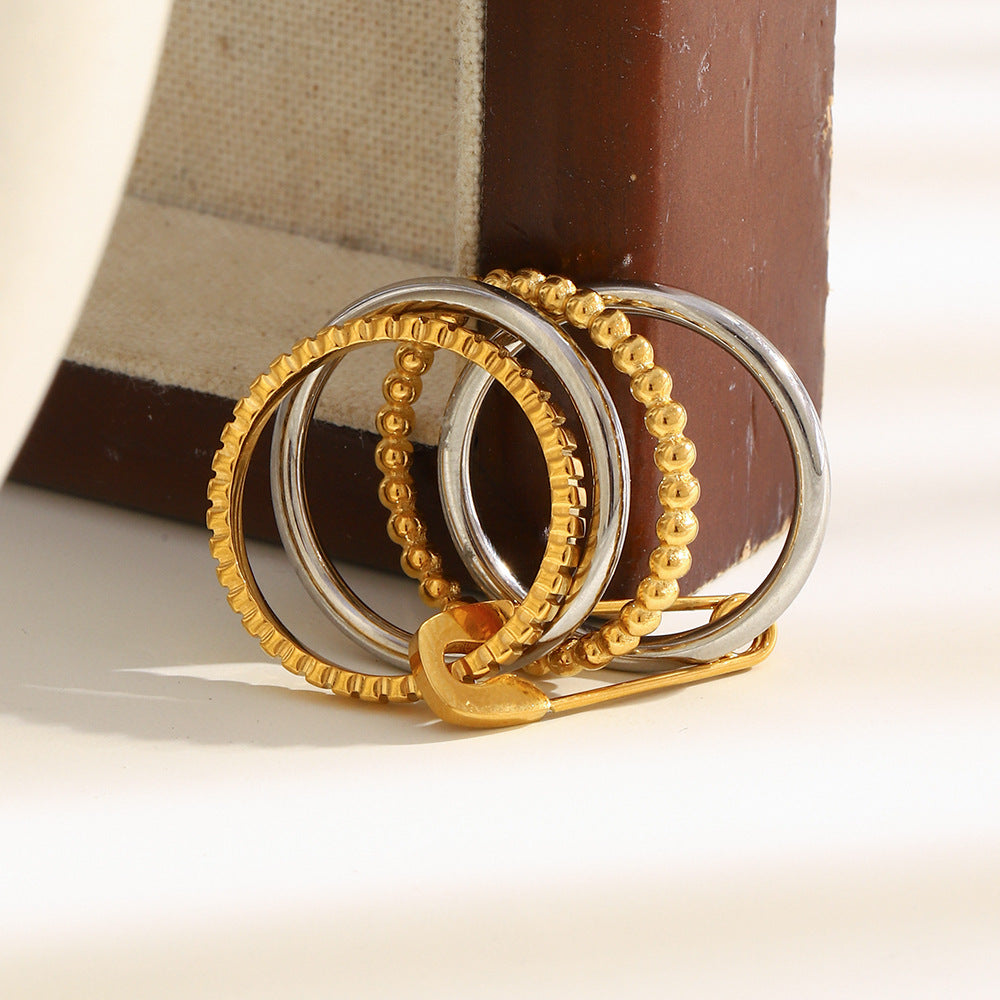 Anello da donna a quattro strati bicolore in acciaio inossidabile placcato oro 18 carati, geometrico minimalista, con un tocco di lusso