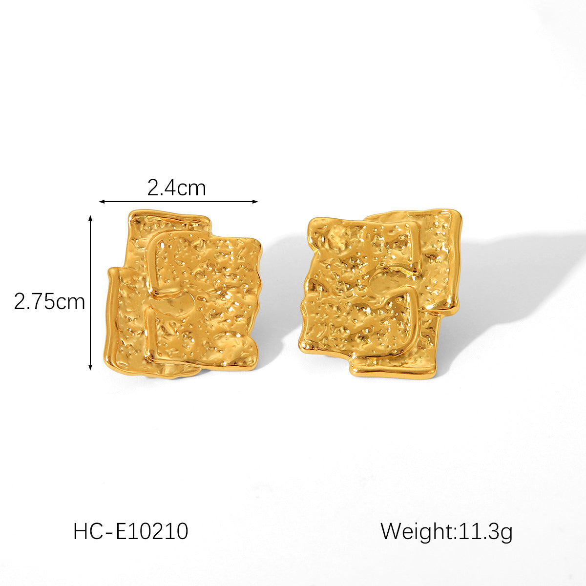 Geometric Stainless Steel Earrings for Women with 18K Gold Plating and Hammered Texture Titanium Steel Finish