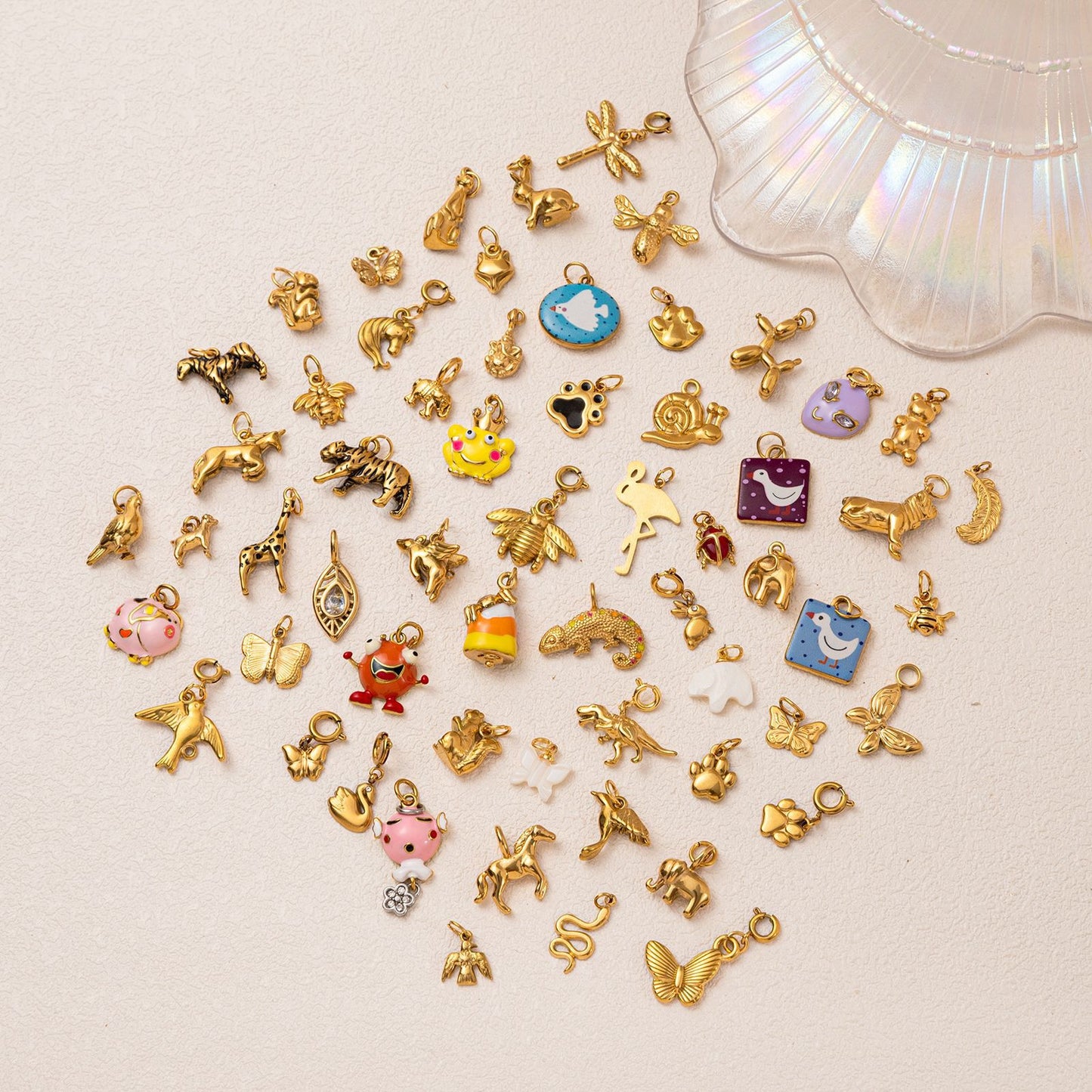Vintage Cartoon Animal Geometric 18K Gold Plated Stainless Steel Charm Bar