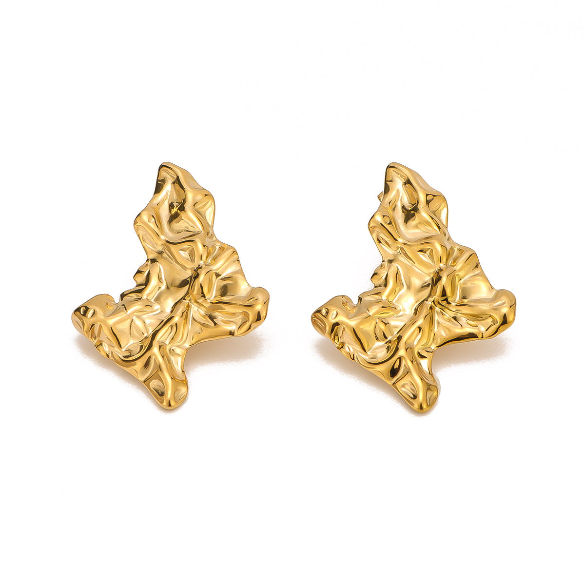 Vintage Asymmetrical Butterfly Leaf Earrings in Stainless Steel with 18K Vacuum Plating for Women