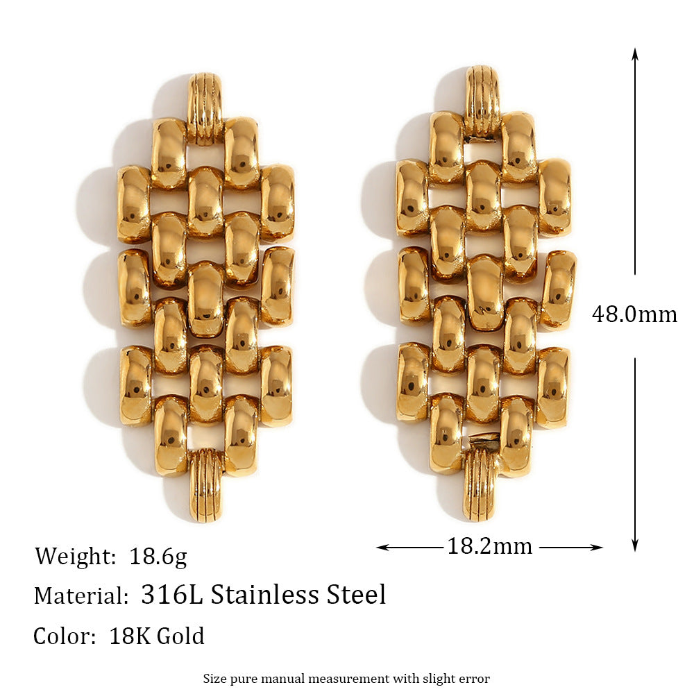 Orecchini a perno geometrici alla moda in acciaio inossidabile placcati oro 18 carati da donna, design a catena di ispirazione bohémien