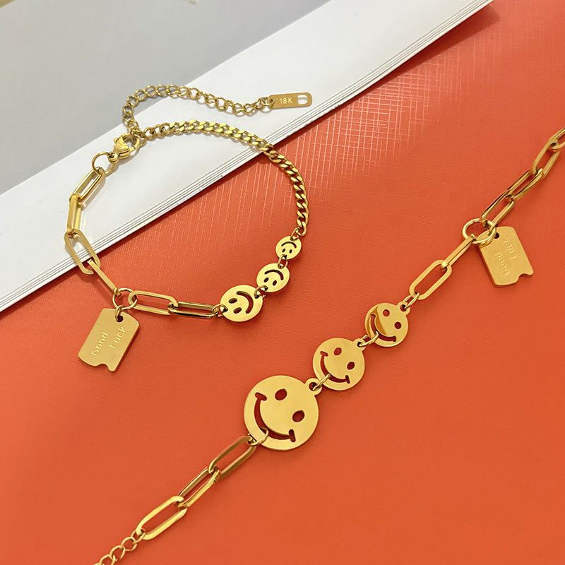 Gold Plated Titanium Steel Smile Bracelet Necklace