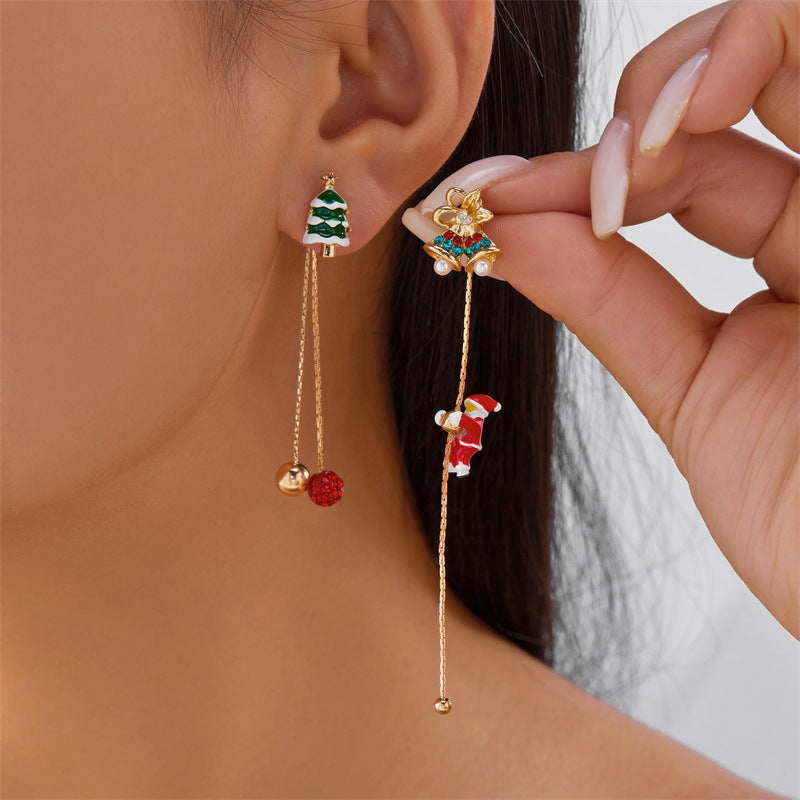 Minimalist Star-Shaped Alloy Christmas Tree and Snowman Dangle Earrings for Women with Electroplated Finish