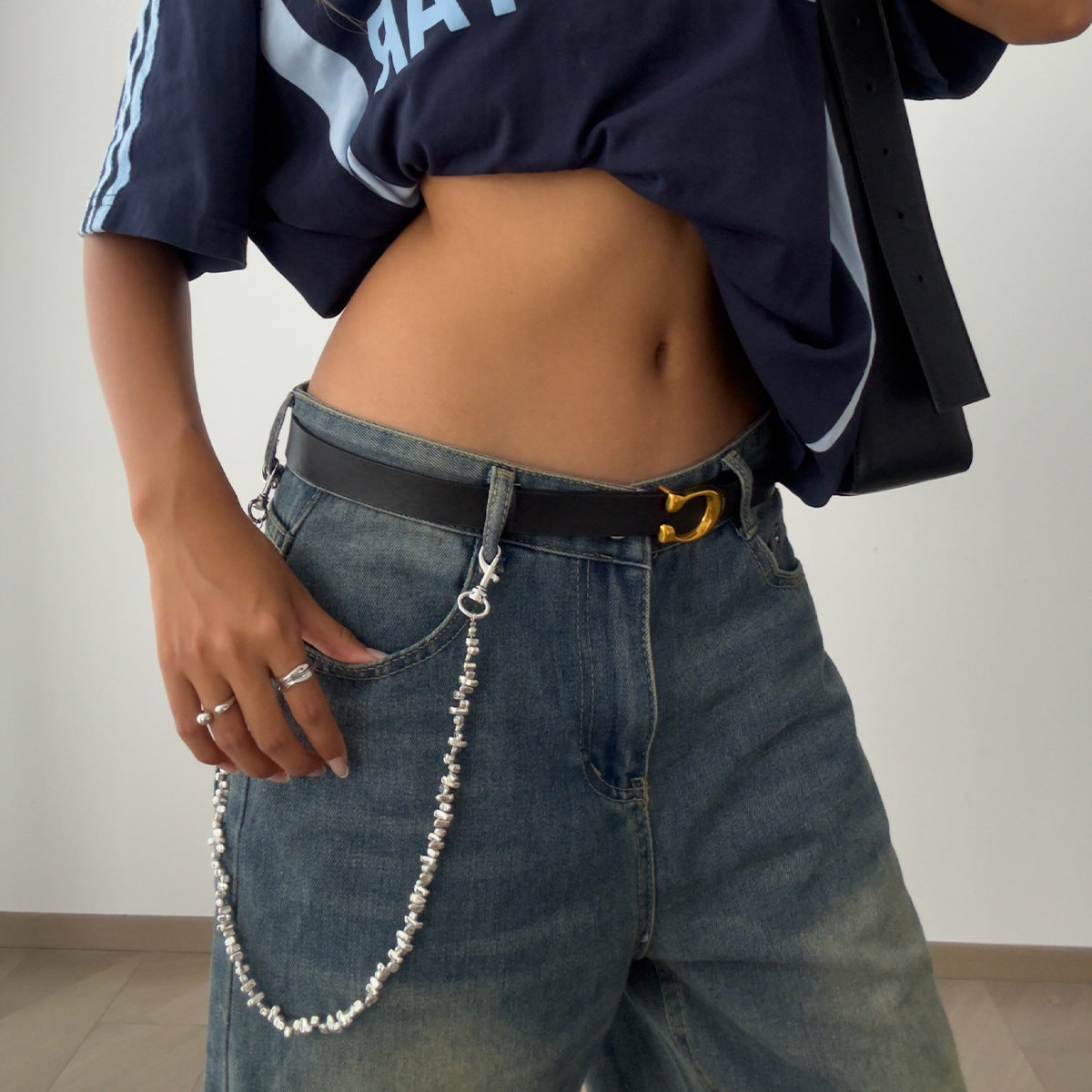 Catena in vita da donna vintage hip hop con perline irregolari e chiusura a moschettone in plastica