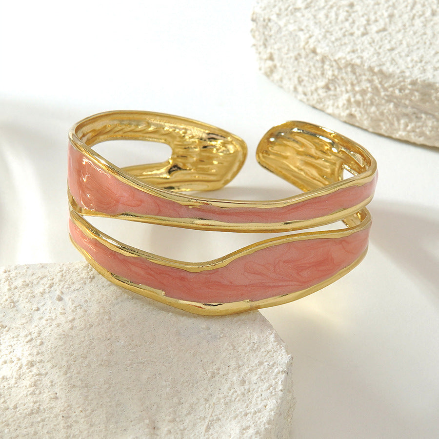 Minimalist Geometric Round Drip Oil Stainless Steel Open Cuff Bracelet