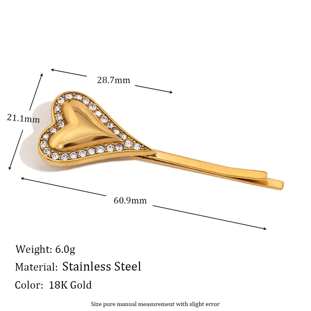 Fermaglio Vintage per Capelli in Acciaio Inossidabile a Forma di Cuore con Placcatura in Oro 18K e Strass per Donna