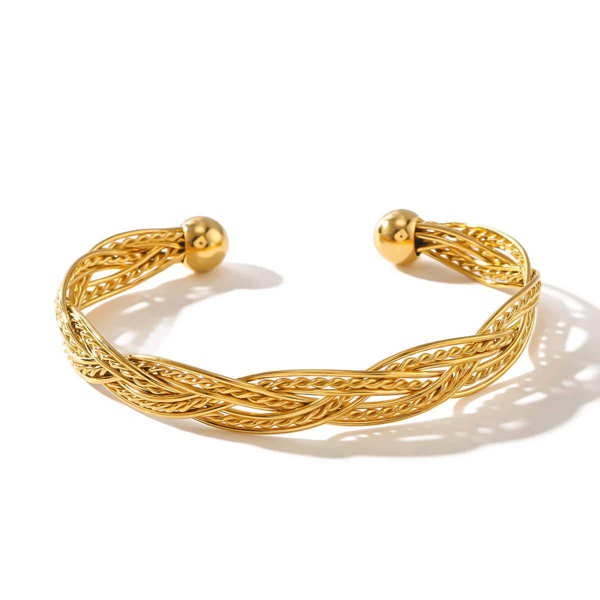 Bracciale regolabile da donna in stile vintage Ins con placcatura in oro 18 carati in acciaio titanio intrecciato