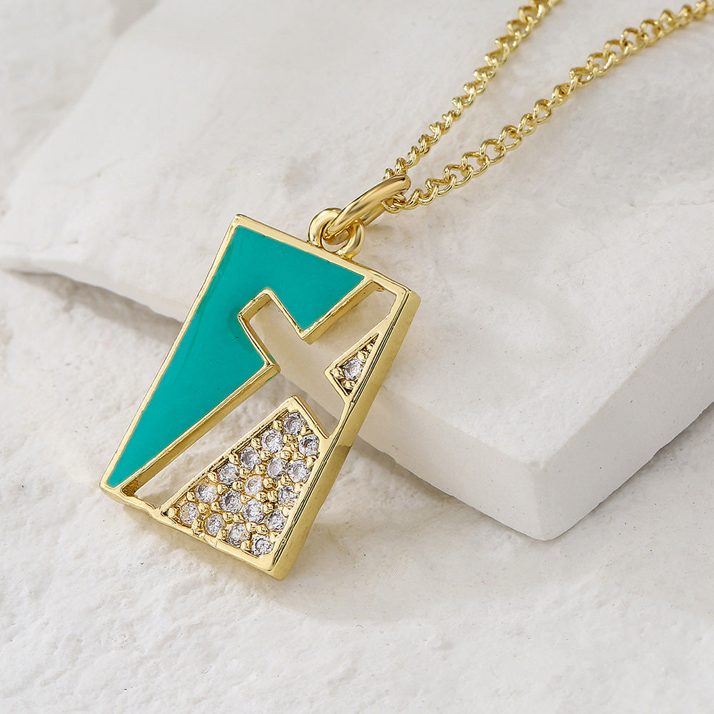 Minimalist Geometric Copper Pendant Necklace with 18K Gold Plating and Enamel Finish for Women