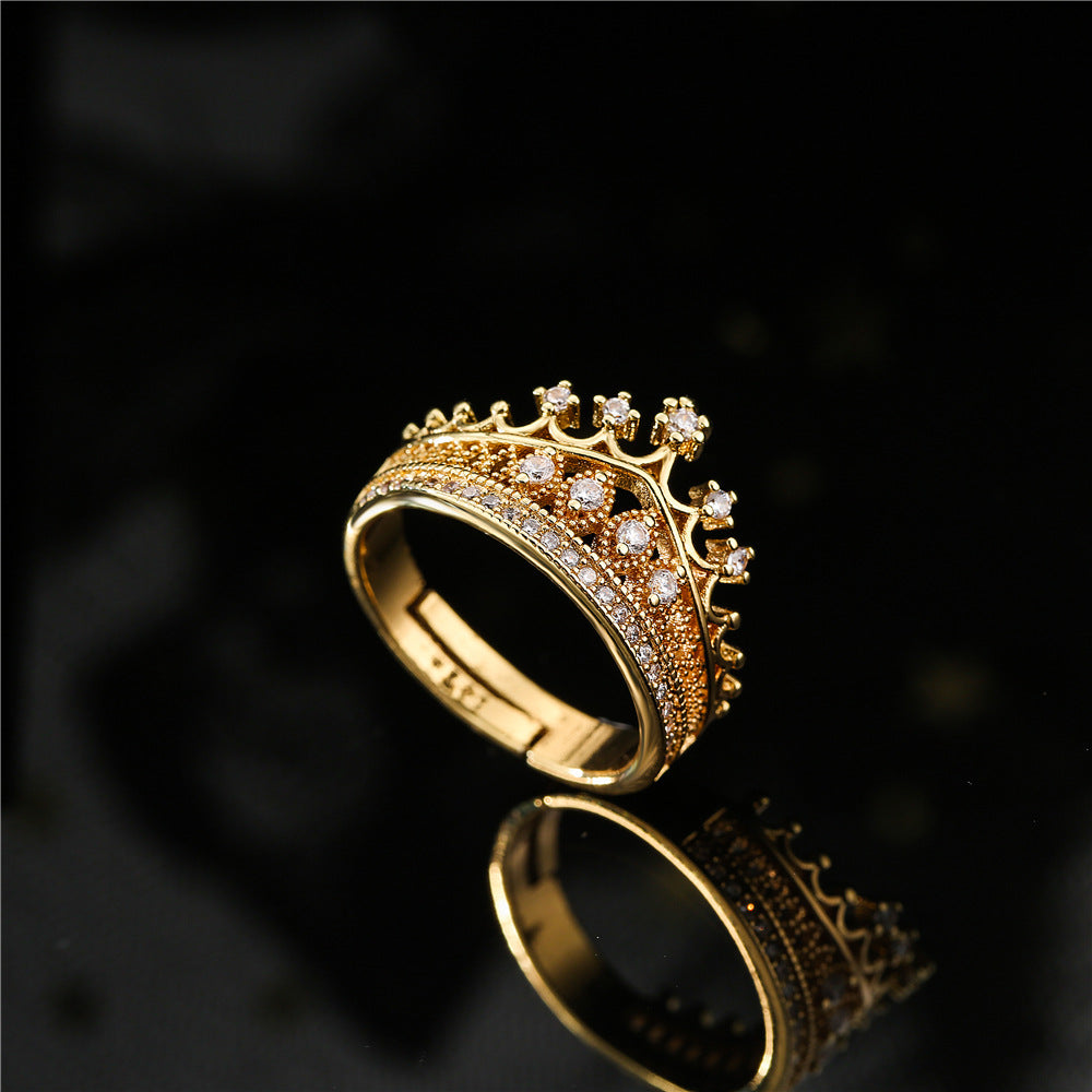 Geometric Gold Plated Brass Micro-Pave Cubic Zirconia Open Ring for Women