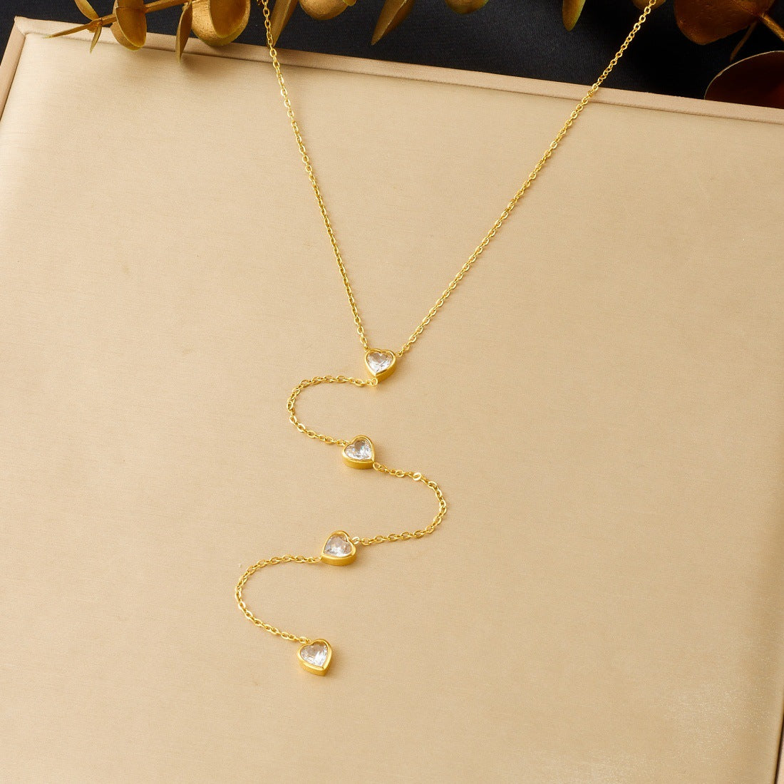 Minimalist Gold Plated Stainless Steel Heart Rhinestone Necklace for Women