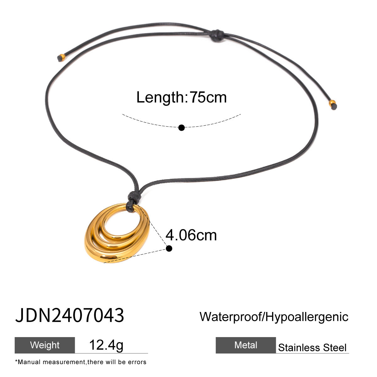 Collar de Acero de Titanio Geométrico Chapado para Mujer con Cordón Negro Cadena Ajustable para Clavícula