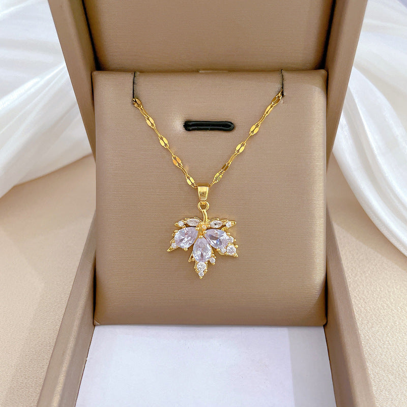 Collar de acero de titanio geométrico minimalista de lujo con incrustaciones de diamantes de imitación para mujer
