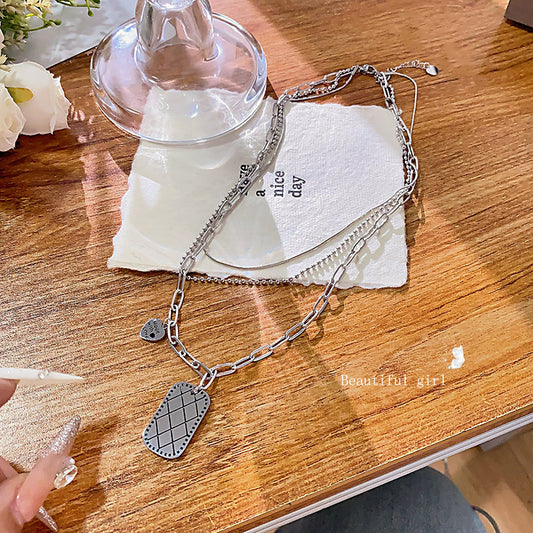 Minimalist Geometric Titanium Steel Necklace with Pearl Cable Chain
