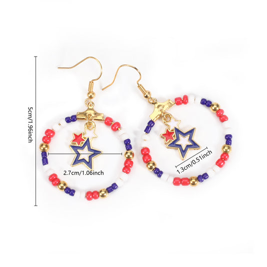 Orecchini da donna in ottone placcato con strass a forma di cuore, stella o rotondi, motivo patriottico