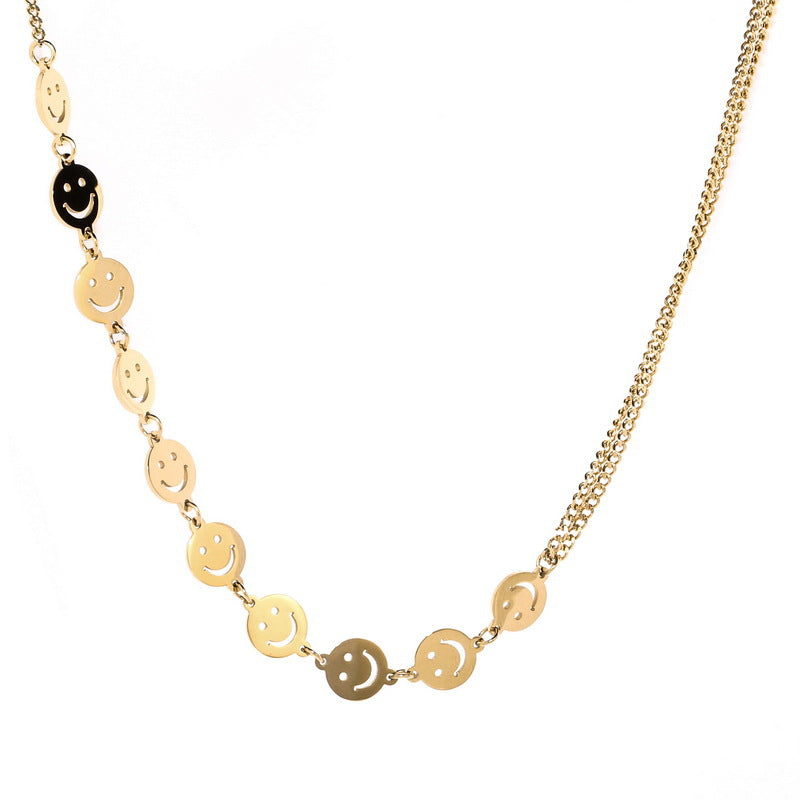Minimalist Golden Titanium Steel Smiley Face Choker Necklace for Women with Geometric Shape and Polished Finish