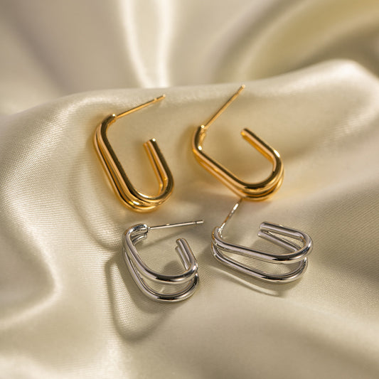 Orecchini a cerchio a doppio strato geometrici alla moda per donna in acciaio inossidabile placcato oro 18K