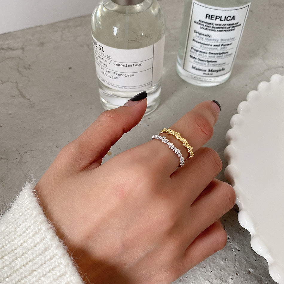 925 Sterling Silver Irregular Bubble Texture Ring for Women